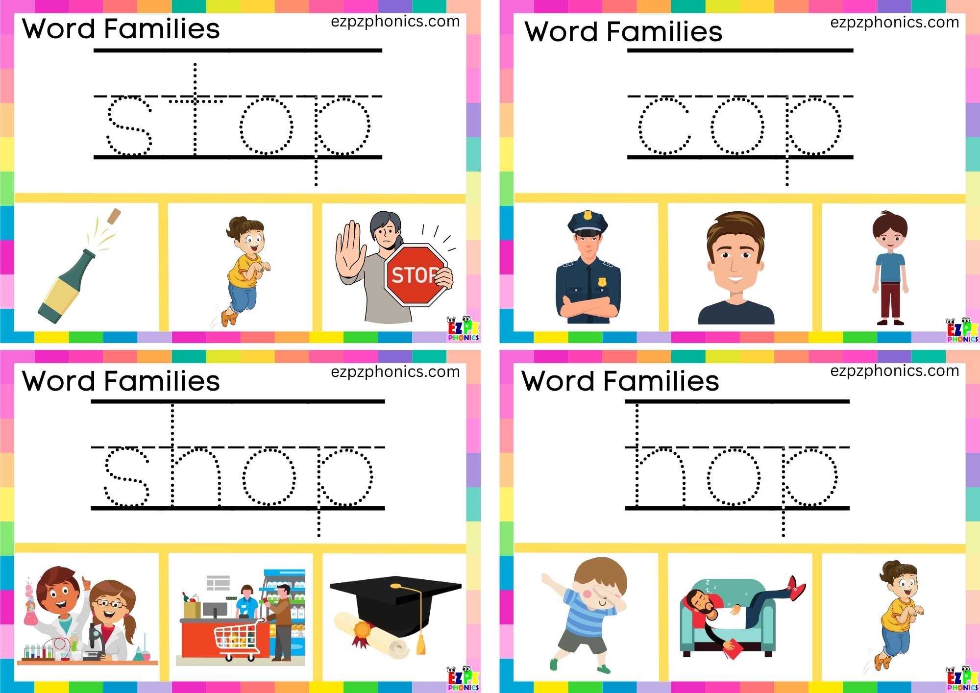 Word Family op Write the words and clip the image Clip cards group 1